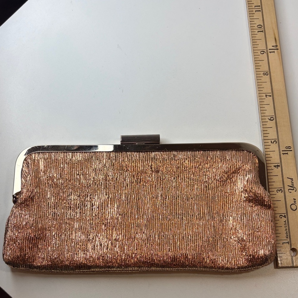 Kate Landry Shimmering Bonze Clutch handbag crossbodyBag with golden chain strap - Picture 3 of 11